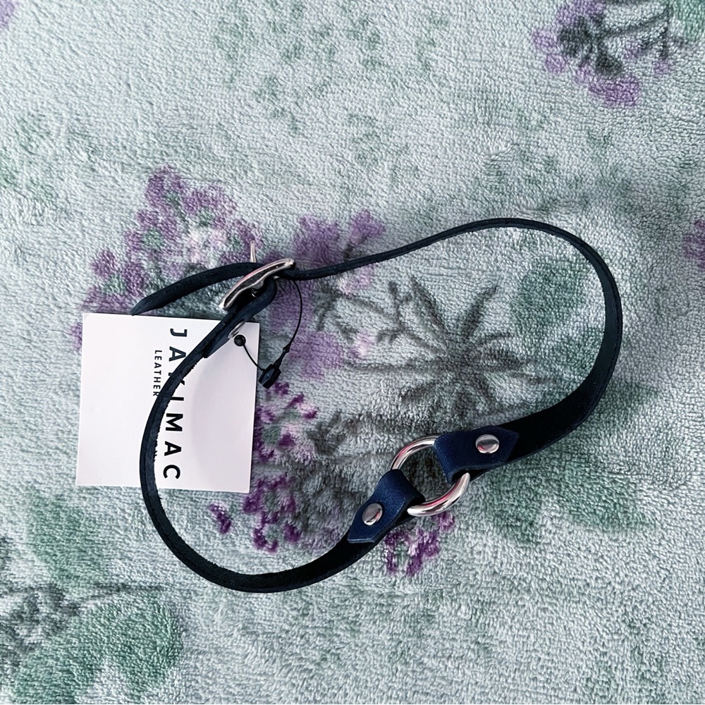 JAKIMAC Leather O-Ring Choker Necklace - Navy Blue